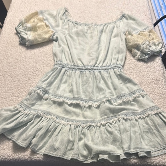 Ramy Brook Off The Shoulder Light Blue Tiered Mini Dress - Picture 6 of 6